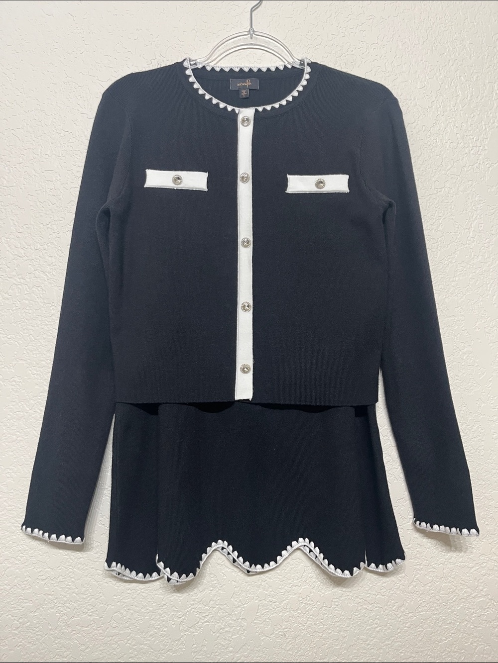 Women’s Small Black and White Knitted Sweater 2 Piece School Girl Skirt Set